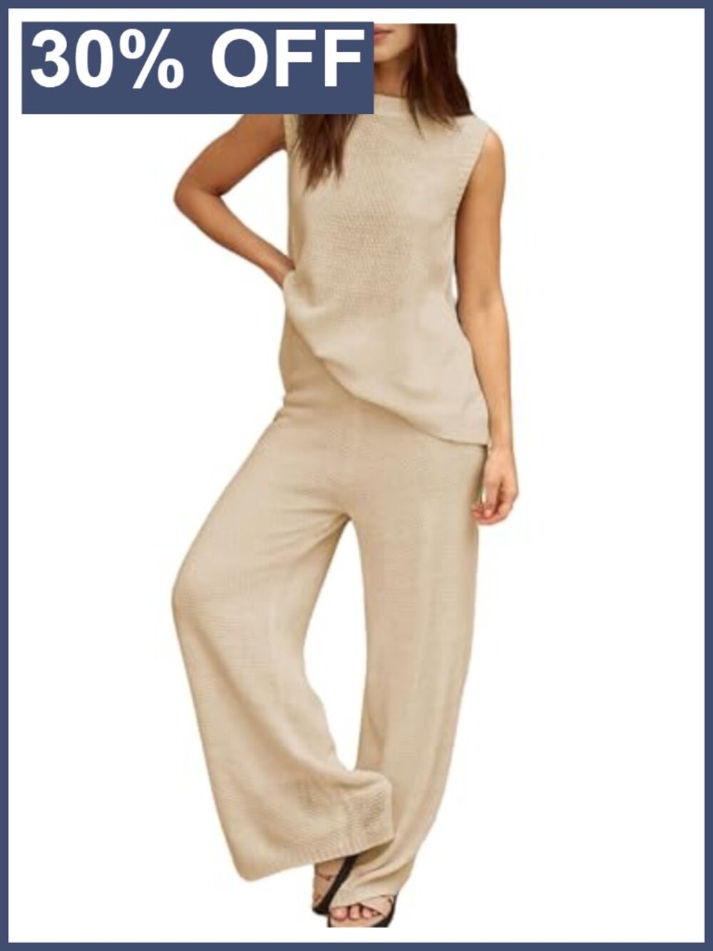 Women's 2 Piece Knit Lounge Set Sleeveless Sweater Vest Wide Leg Pants Tracksuit